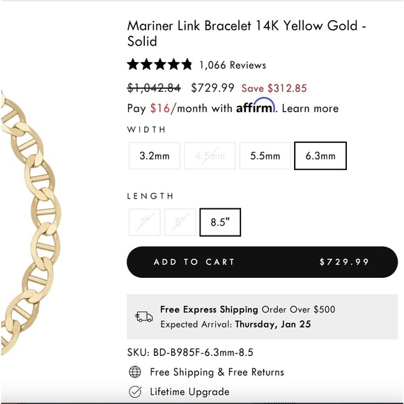 New 8.5 inch Mariner Link bracelet. 14k gold 6.3 mm in width. - Picture 7 of 7